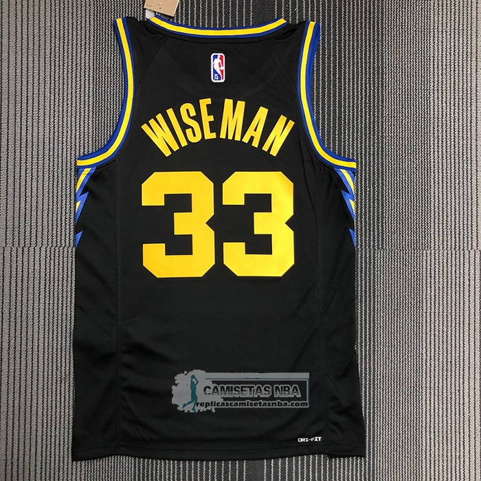 Camiseta Golden State Warriors James Wiseman NO 33 Ciudad 2021-22 Negro